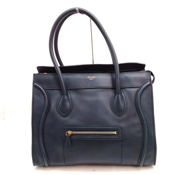 $2799 Authentic CELINE Made in ITALY Luggage Navy Blue Leather Tote Handbag - Picture 1 of 12